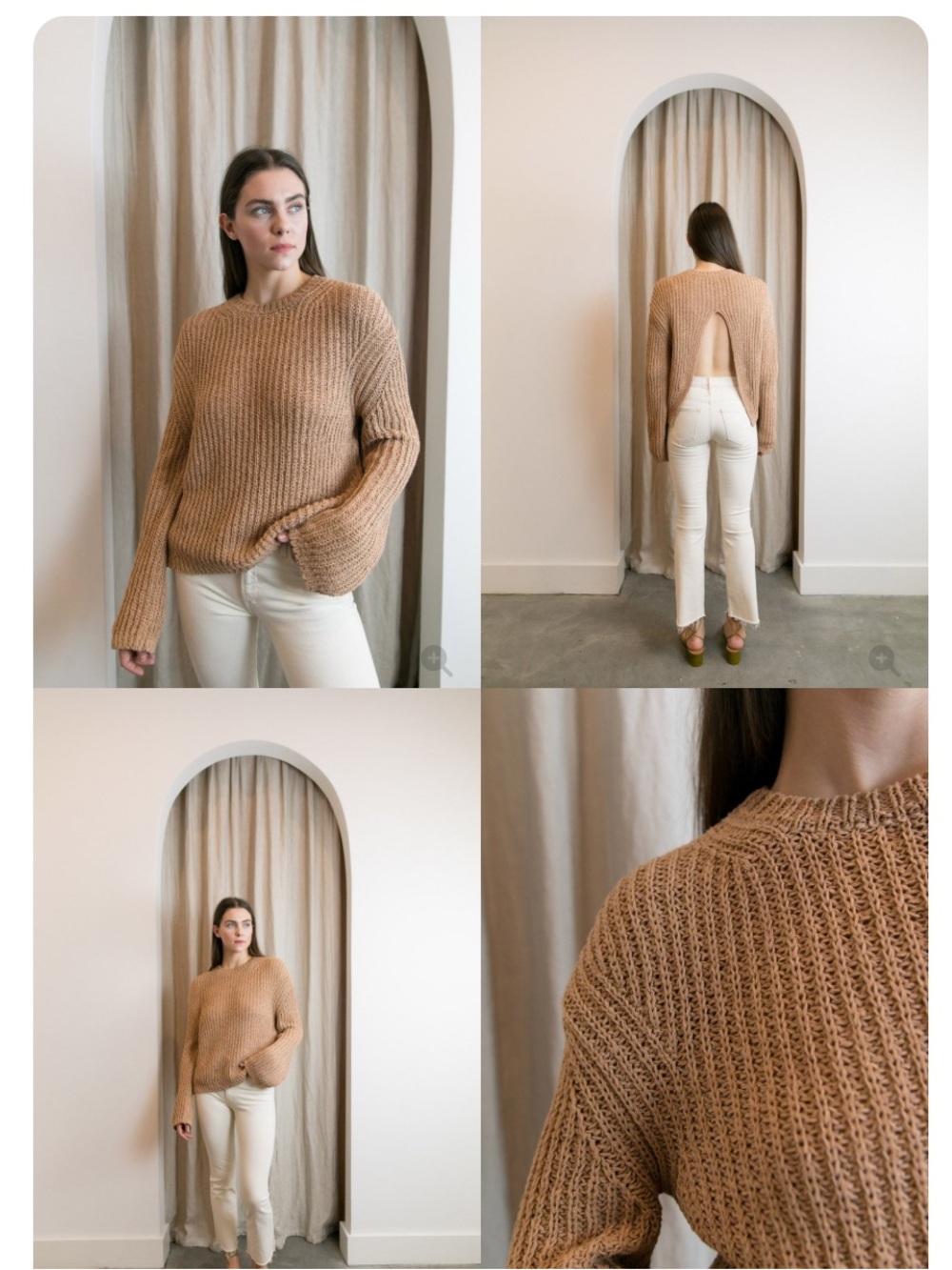 NWT Nanushka Saio Chunky Open-Back Crew Sweater in Nude Brown S